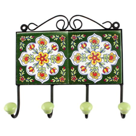 White Floral Ceramic Tile Hook